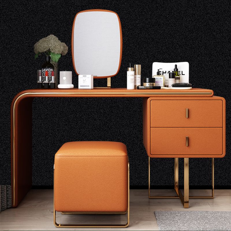 Faux Leather Make-up Vanity Wood Vanity Dressing Table with 2 Storage Drawers