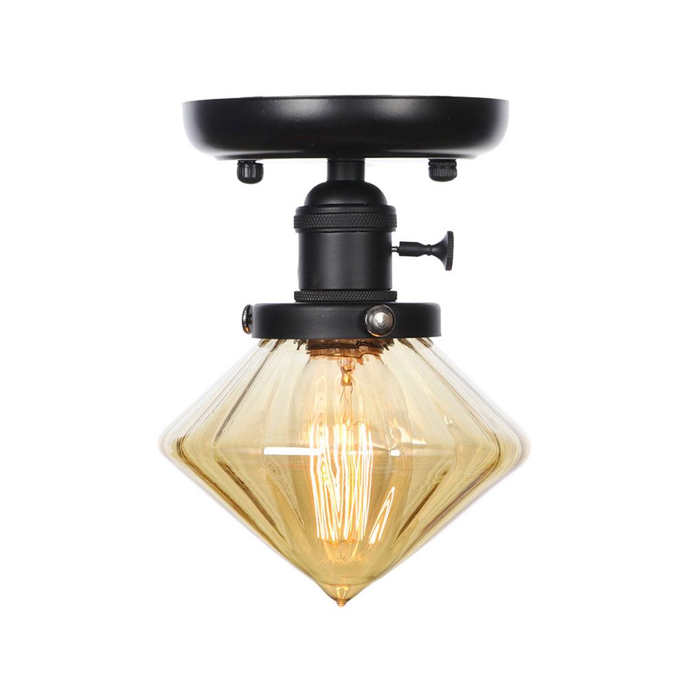 1 Bulb Semi Flush Mount Clear/Amber Glass Industrial Cone/Rhombus/Bell Ceiling Light for Kitchen