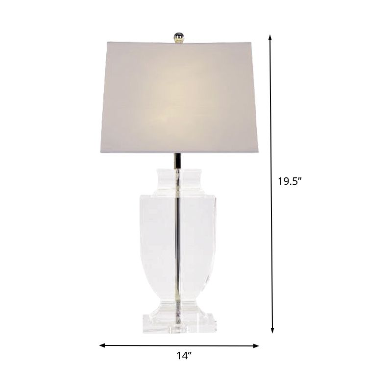 Modern Urn-Shaped Reading Light Hand-Cut Crystal 1 Bulb Fabric Nightstand Lamp in White