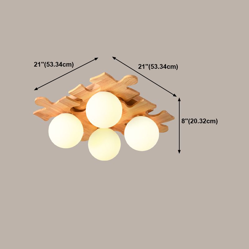 Living Room Ceiling Mounted Light Wooden Nordic Semi-Flush Ceiling Light
