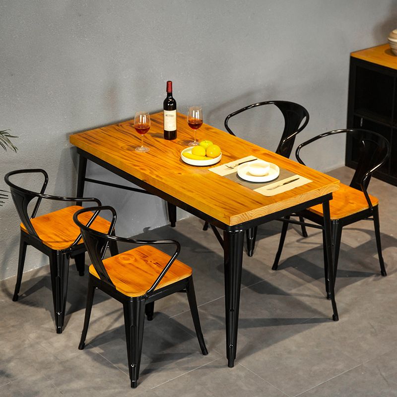 Rectangle Black Base Dining Table Industrial Wood Table for Bar