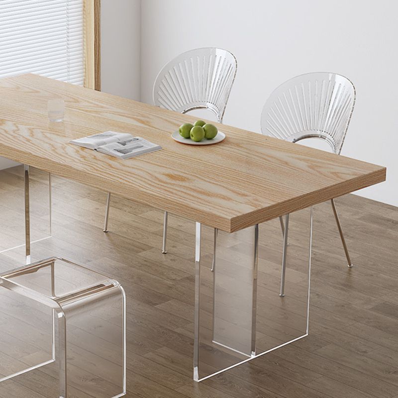 Modern Dining Room Set 1/2/5 Pcs Solid Wood Top Table with Acrylic Chairs