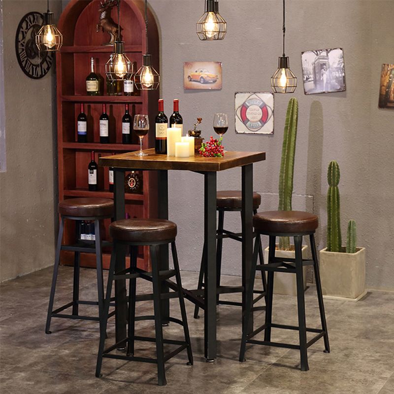 Industrial Style Bar Table Solid Wood Square Bar Dining Table with Footrest