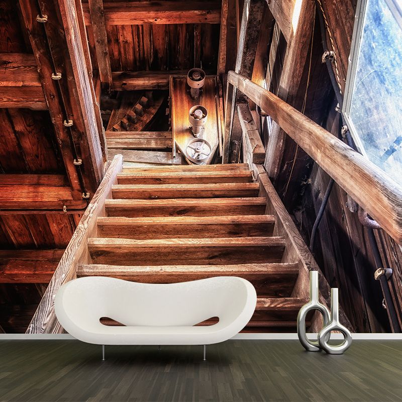Photography Stairs Architecture Mural Wallpaper Stain Resistant for Bedroom