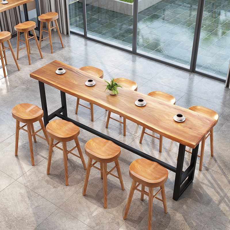 Modern 1/4/9 Pieces Bar Table Set Rectangle Pine Wood Counter Table with Backless Stools