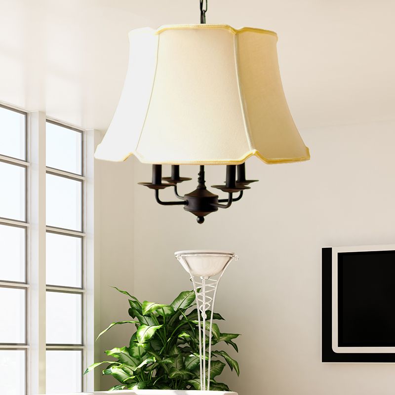 Lampadario a soffitto conico in tessuto Nordico in tessuto Nordico 4 luci Apparecchiatura bianca per camera da letto