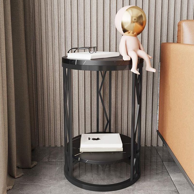 12.65-inch Tall 1-Shelf Contemporary Nightstand Stone Top Nightstand in White/Black