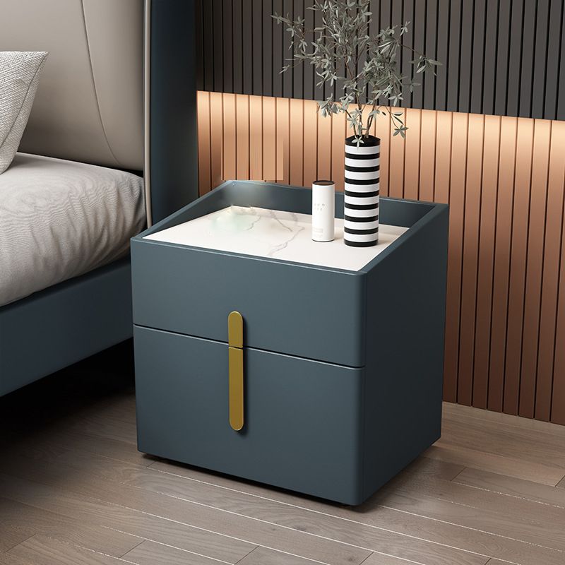 Modern Accent Table Nightstand Drawer Storage Stone Bedside Cabinet for Bedroom