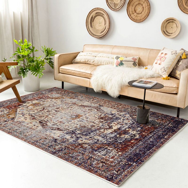 Traditional Multi-Color Patterned Rug Polyester Boho Chic Rug Non-Slip Machine Washable Stain Resistant Area Carpet for Home
