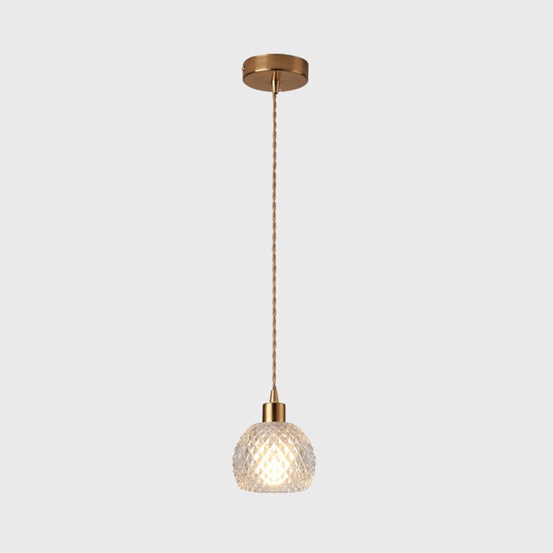 Modern Style Small Pendant Lamp Clear Glass Single-Bulb Bedside Pendulum Light in Brass