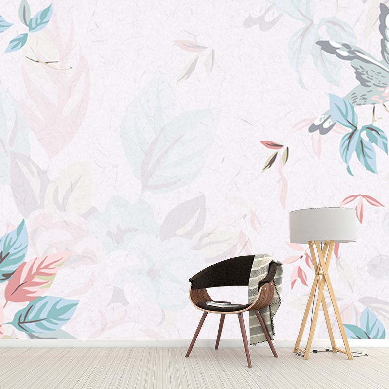 Large Bird and Leaf Mural Decal for Home Flower Printed Wall Art in Pink-Green, Waterproof
