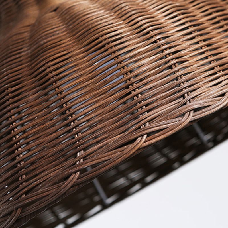 Half Circle Ceiling Fixture Beach House Rattan 1 Light Pendant Light with 71" Adjustable Cord in White/Brown