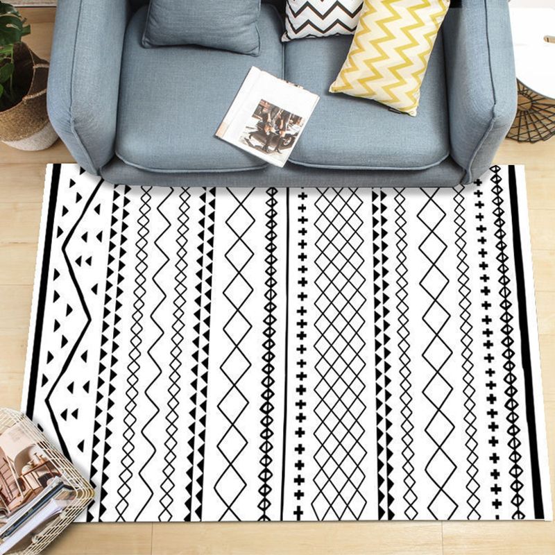Black Modern Rug Polyester Geometry Print Rug Washable Rug for Home Decor
