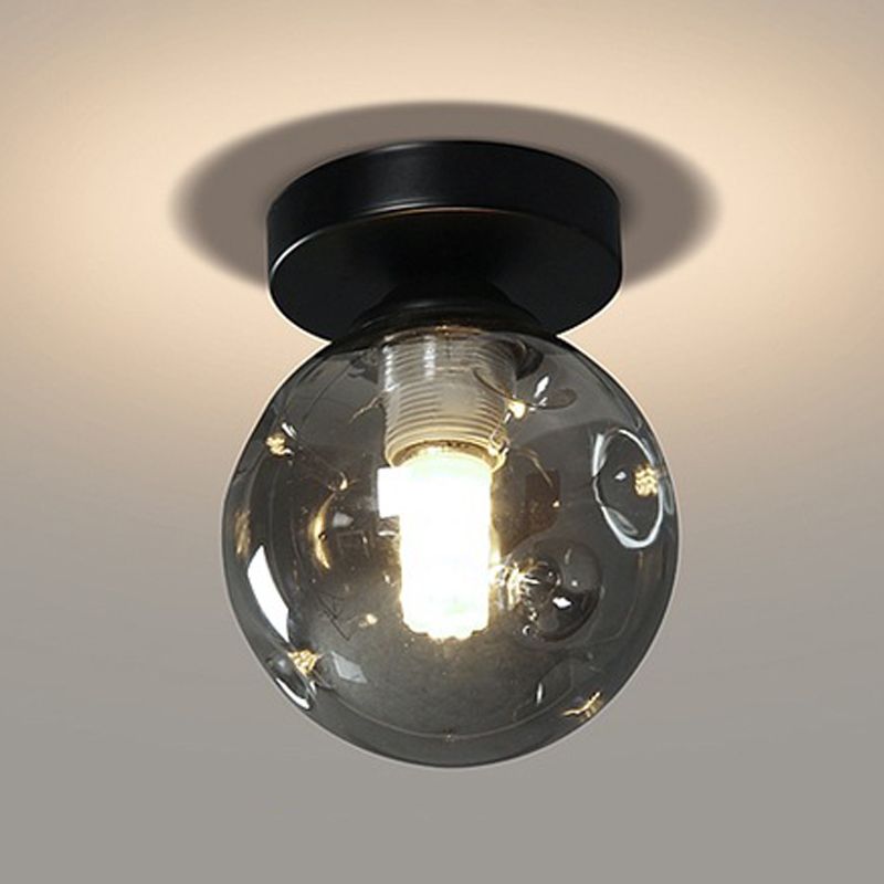 Sphere Shape Flush Light Modern Style Glass 1 Light Flush Ceiling Light in Black / Amber