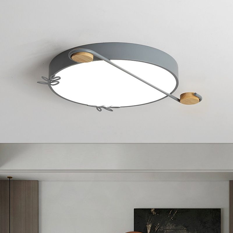 16"/19.5" Wide Drum Metallic Flushmount Lighting Simple Black/Grey/White LED Ceiling Light Fixture for Bedroom