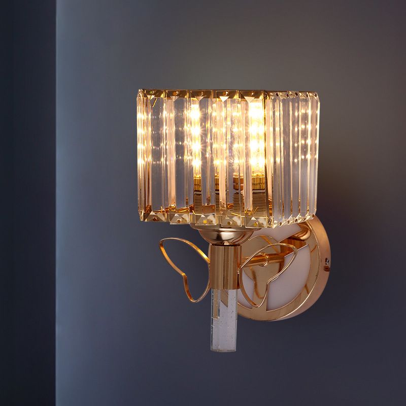 Rose Gold Small Wall Lighting Minimalist 1-Light Prismatic Crystal Sconce for Hallway