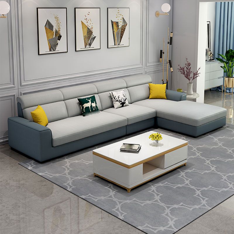 Faux Leather 4-Seater L-Shape Cushion Back Sectional Sofa with Chaise