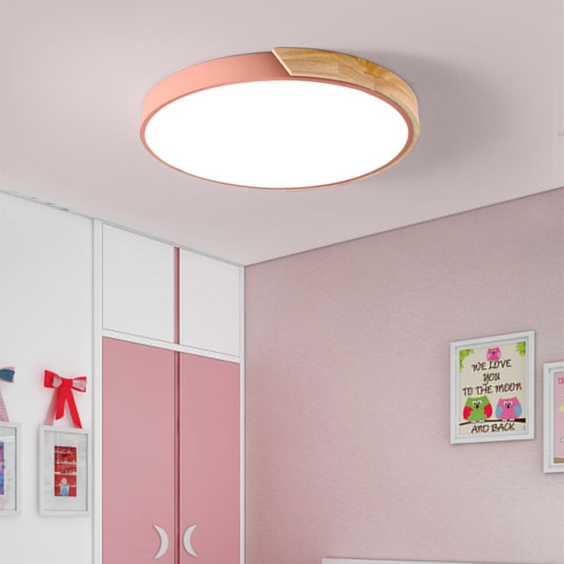 Metal Circular Flush Mount Light Fixture Macaron Style LED Flush Ceiling Light Fixture