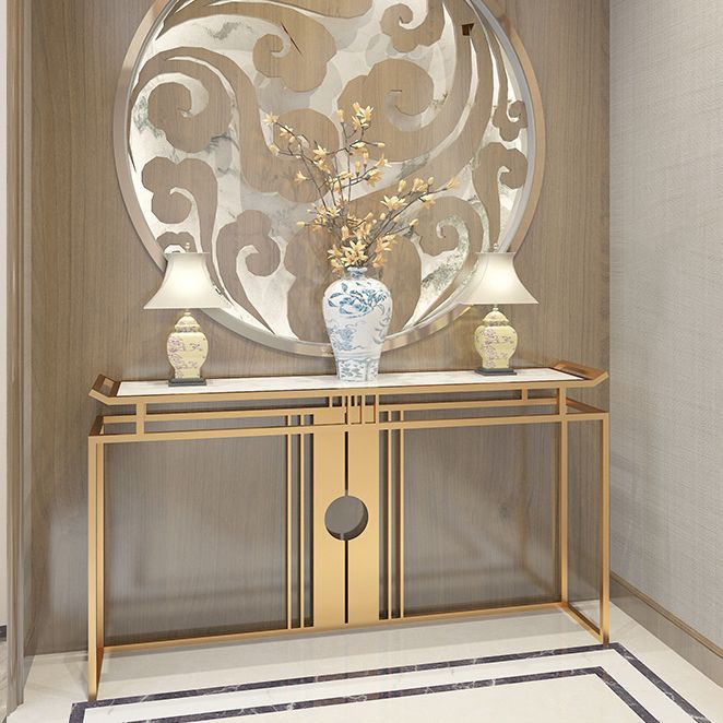 11" Wide Glam Accent Table Stone Gold Rectangle Console Accent Table