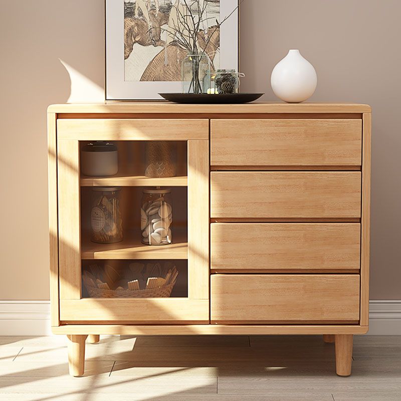 31.5" Tall Wood Cabinet Mid Century Modern 1 - Door Cabinet with 4 Drawers