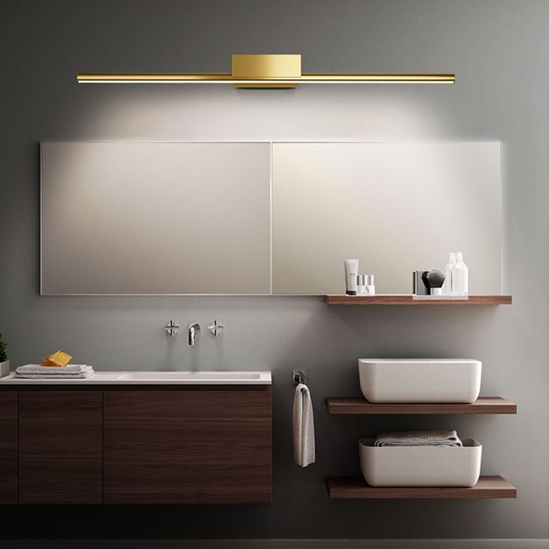1-Light Linear Shade Wall Sconce Post-Modern Style Mirror Wall Lighting in Brass