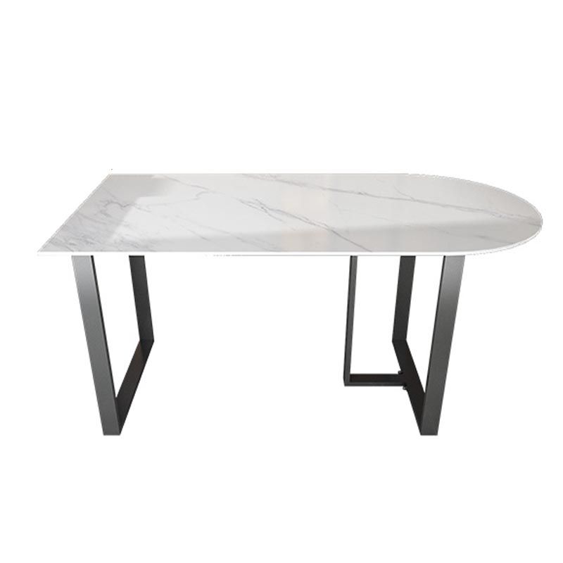 Modern White Stone Top Dinette Table Black Base Dining Table for Living Room