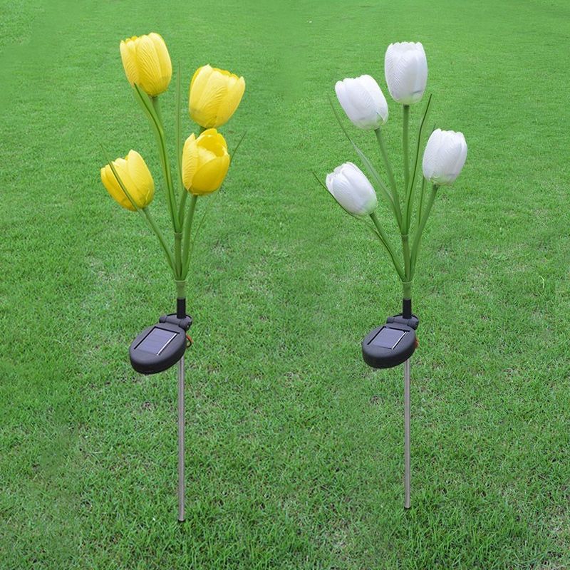 Tulip Solar LED Path Light Modernism Fabric 4 Heads Yellow/White/Yellow and White Ground Lighting for Outdoor Garden