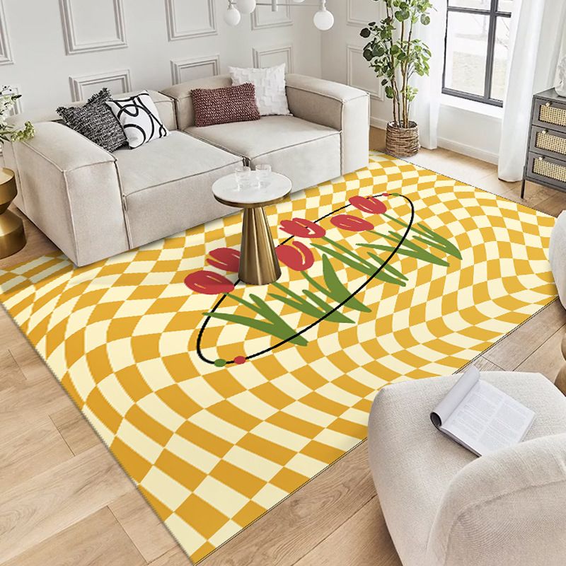 Colorful Lattice Indoor Rug Polyester Area Rug Rectangle Stain Resistant for Living Room