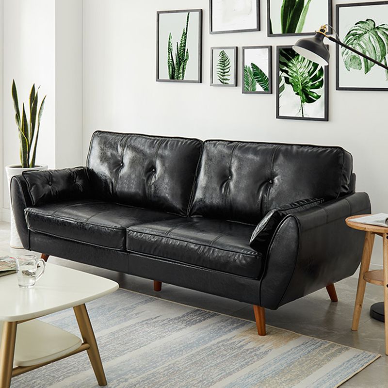 Faux Leather Contemporary Tufted Standard Flared Arm Settee Sofa