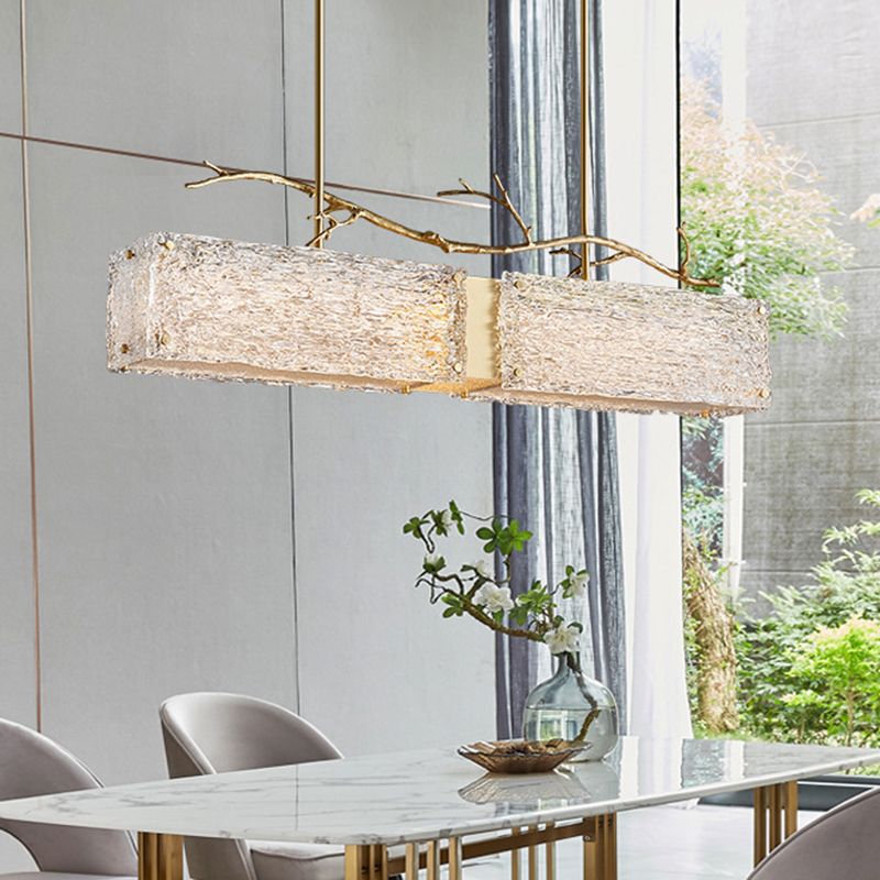 Rectangle Glass Island Light Fixtures Modern Style Hanging Lamp for Living Room
