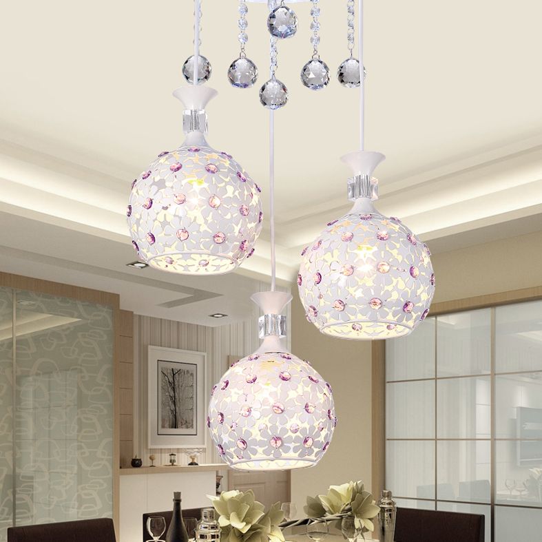 Cluster sphère pendentif léger nordique cristal 3 bulb lempe suspension du plafond
