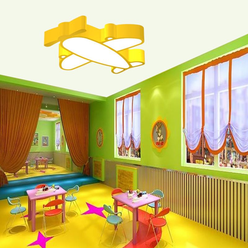 Cartoon Integrated LED Ceiling Lamp Red/Pink/Blue Plane Flush Mounted Light with Acrylic Shade