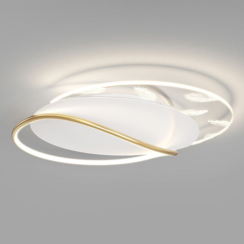 Lámpara de techo de hierro forjado con plumas de estilo conciso y moderno, montaje semiempotrado LED geométrico blanco para dormitorio