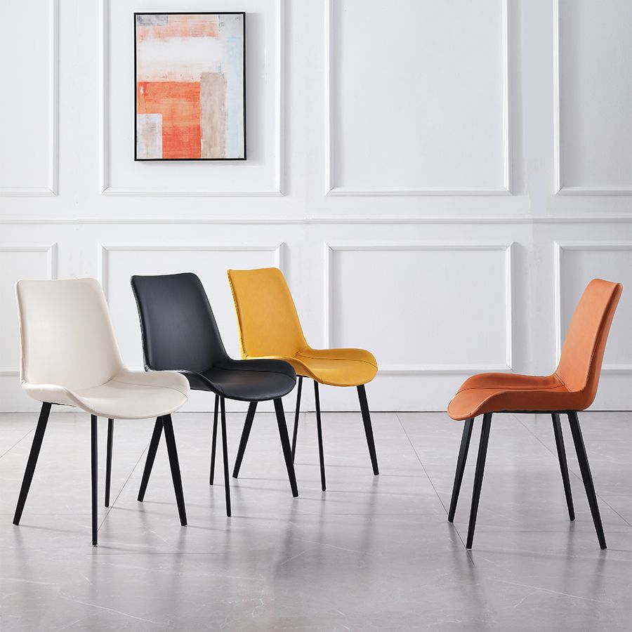 Chaises de salle à manger contemporaines en métal Chaises d'appoint rembourrées sans accoudoirs (Ensemble de 2)