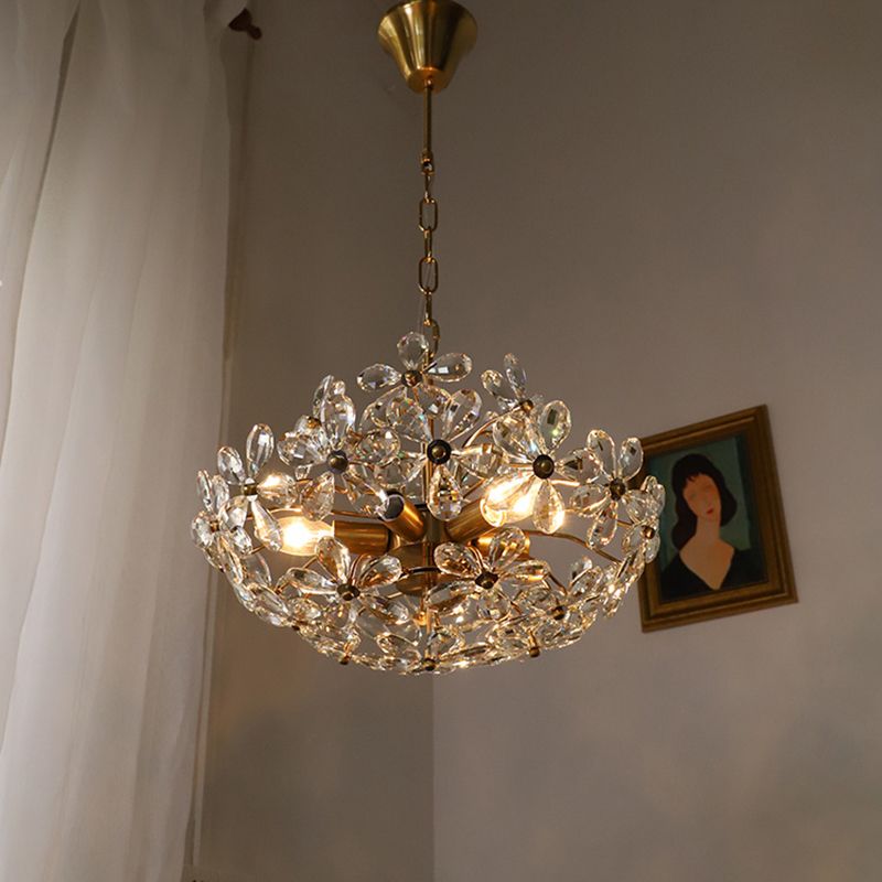 Flower Chandelier Light Fixtures Traditional Multi-Head Suspension Pendant Lamps with Crystal Shade