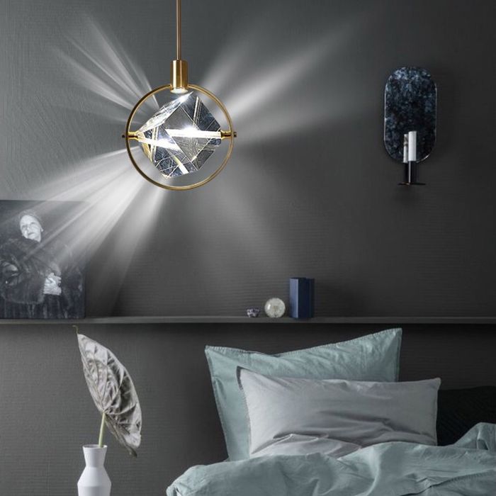 Post-modern Style Mini LED Pendant Light Square Crystal Shade Design Home Decorative Lighting Fixture in Gold