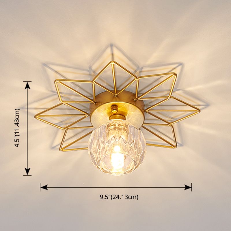 Transparent Round Semi Flush Mount Light Sunflower Iron Decoration Modern Glass Ceiling Light for Bedroom