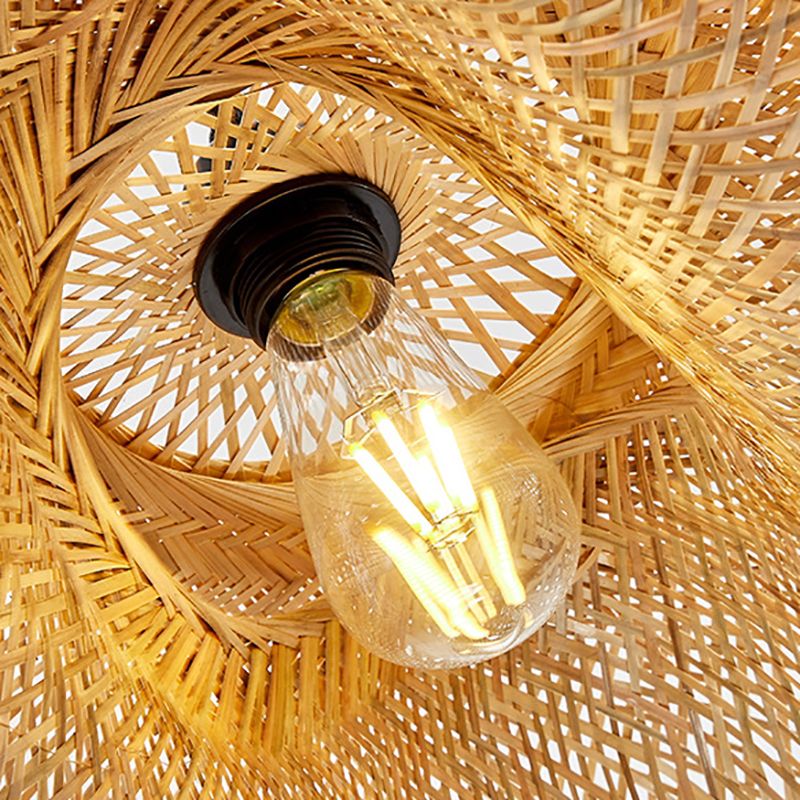 1 Light Bamboo Pendant Light Modern Style Hanging Lamp Fixture for Living Room