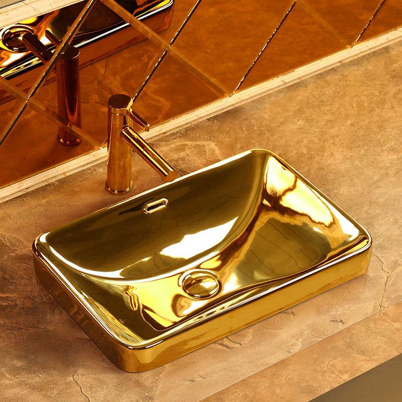 Modern Basin Sink Metal Rectangular with Overflow and Faucet Vessel Bathroom Sink