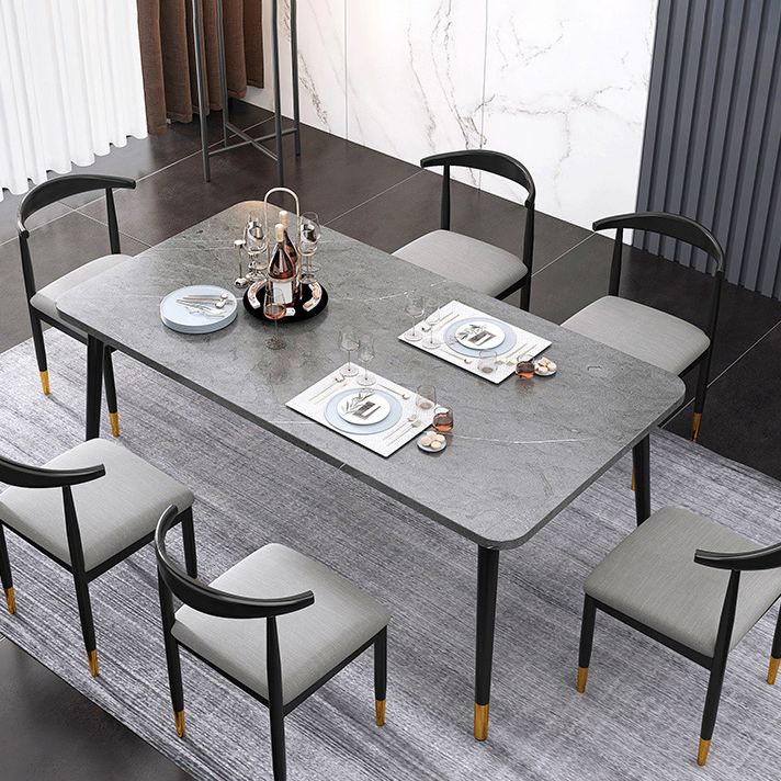 Contemporary Rectangle Shape Kitchen Dining Table Sintered Stone Dining Table with 4 Legs Base