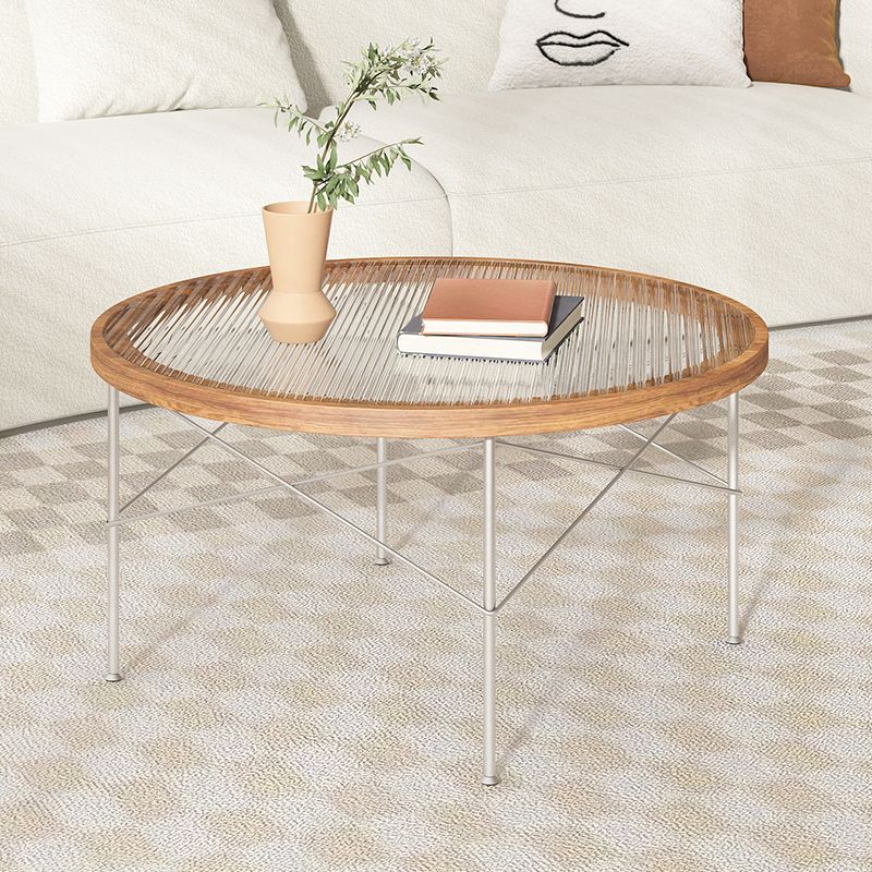 Tropical Style Glass Coffee Table Round 4 Legs Cocktail Table