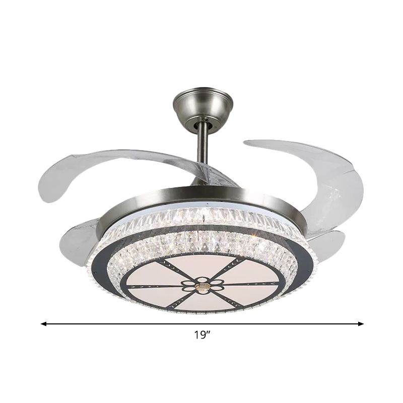 19 "breit gestufte Kristall Halbflush Mount Leichte LED Silber Hanging Lüfterlampe mit 4 Klingen