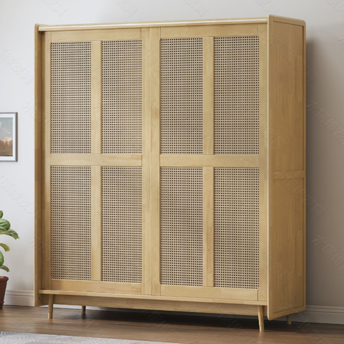 Modern Freestanding Rubberwood Solid Wood Wardrobe Bedroom Multifunctional Wardrobe