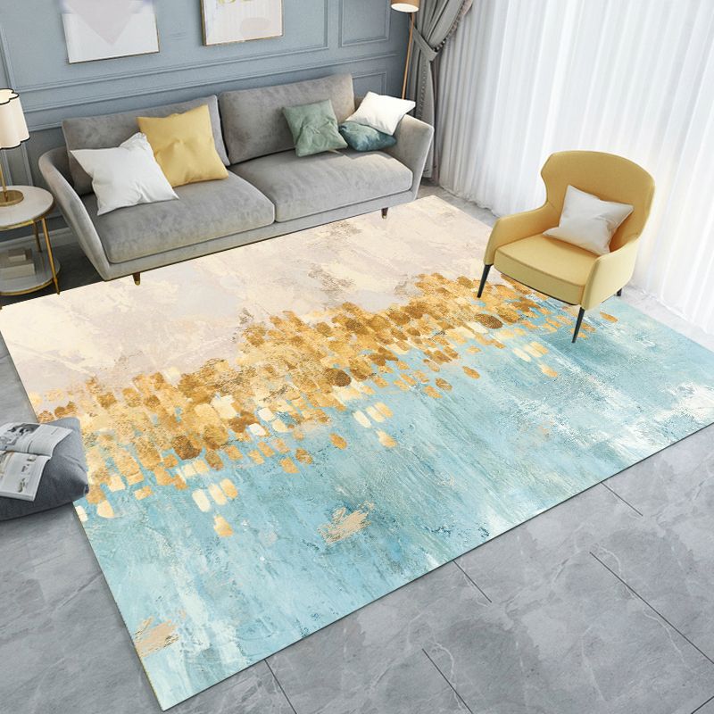 Yellow Modern Area Carpet Abstract Pattern Polyester Area Rug Stain Resistant Rug for Living Room