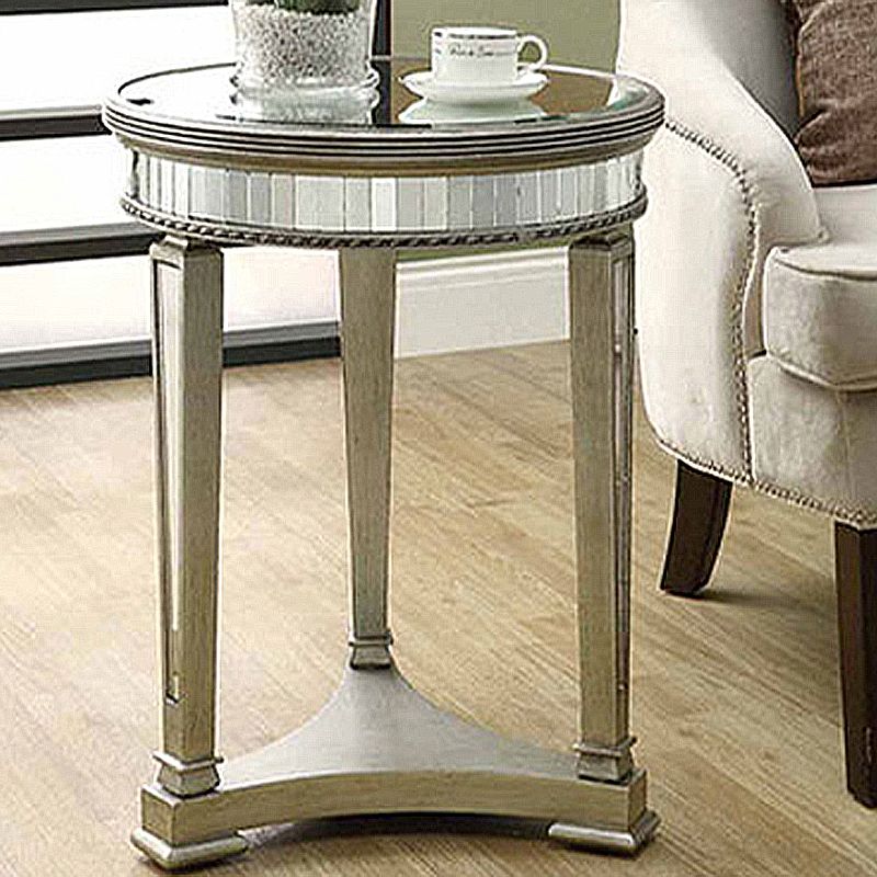 23.6" Tall Round Glass Top Side Table Wood 3 Legs End Table with Shelf