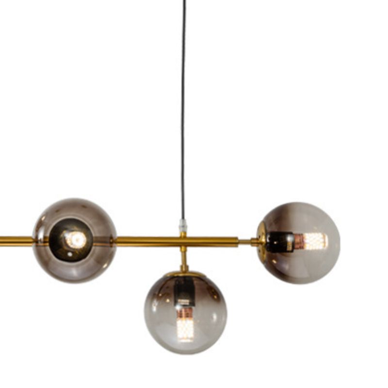 Linear 6 Light Pendant Ceiling Iron and Glass Modern Kitchen Island Light Fixture in Gold