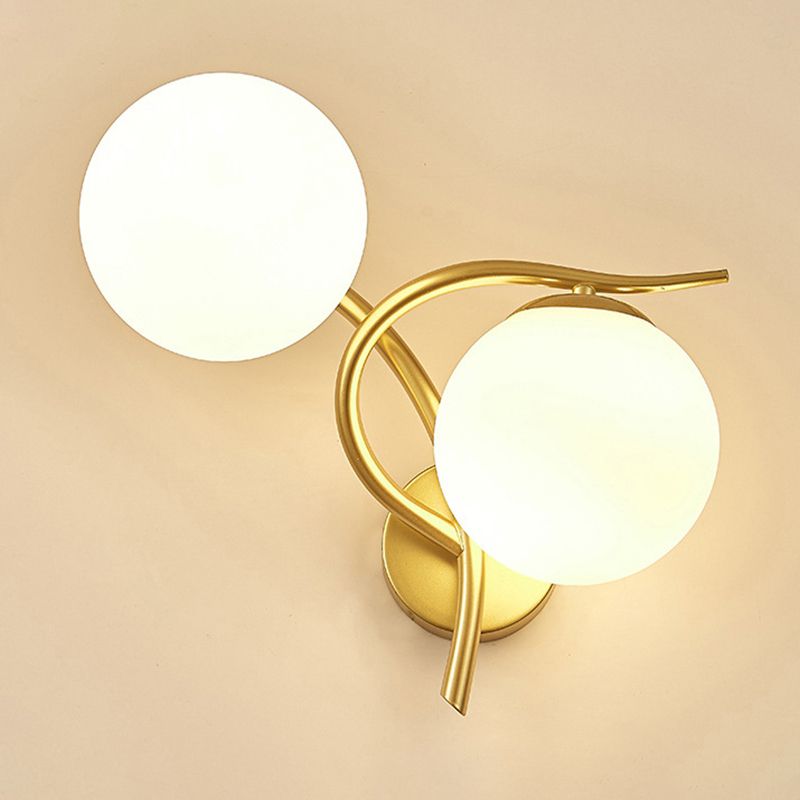 Modern Style Globe Shape Wall Light Glass 2 Light Sconces for Bedroom