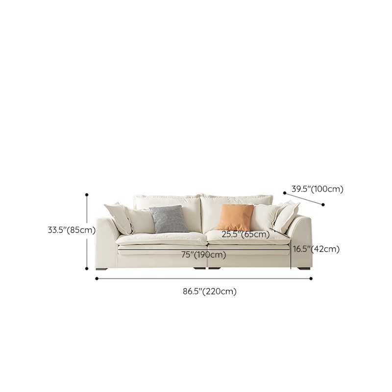 Contemporary Velet Sofa with Pillow Back and Square Arm in Wood