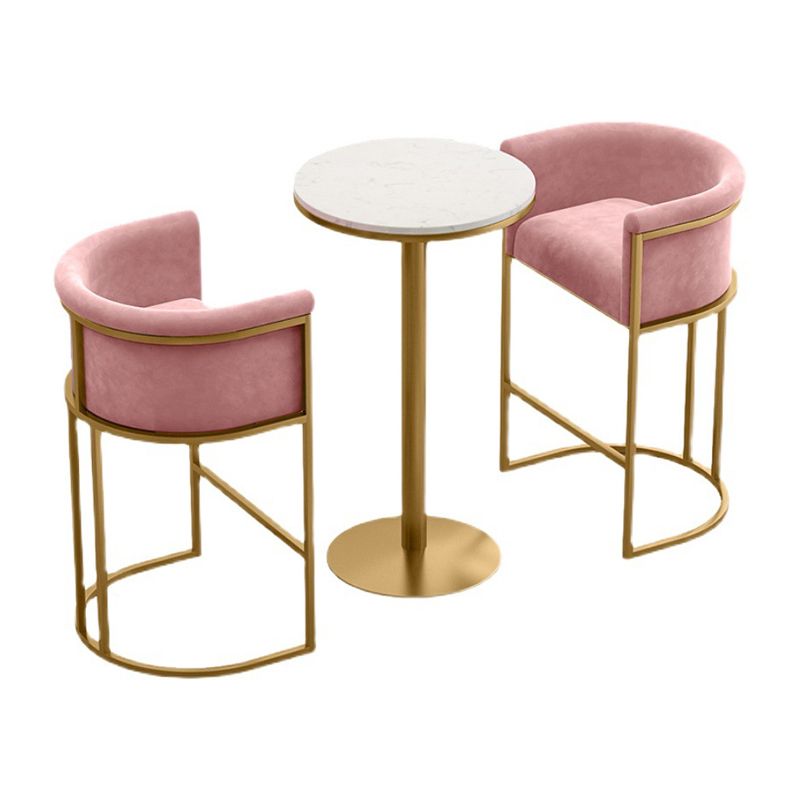Glam Armrest Backrest Counter Stool Iron Cafe Bar Stool with Flannel Cushion and Pedal