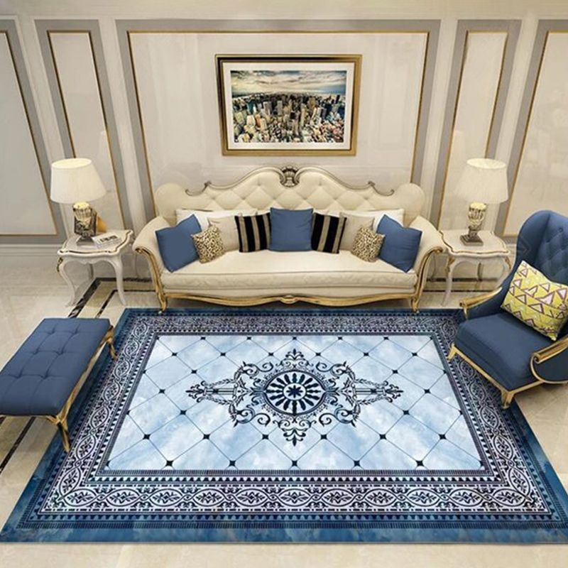 Solid Color Floral Print Rug Polyester Luxury Anti-Slip Backing Indoor Rug for Living Room